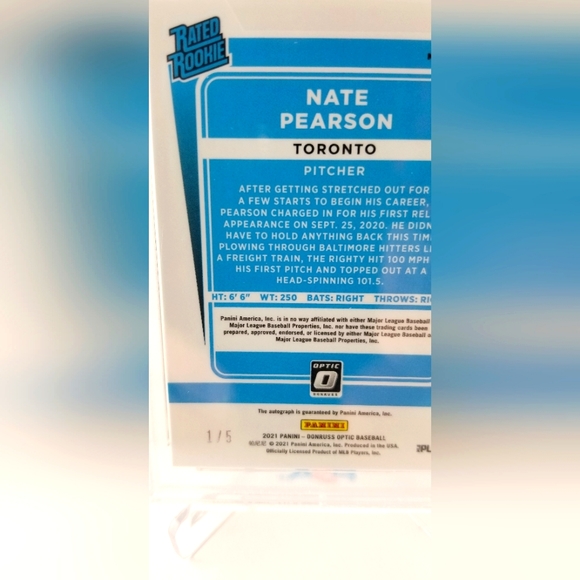 2021 Donruss Optic Nate Pearson RC Auto Green 1/5 # RRS-NP - PSA 10 GEM MINT - Picture 3 of 3
